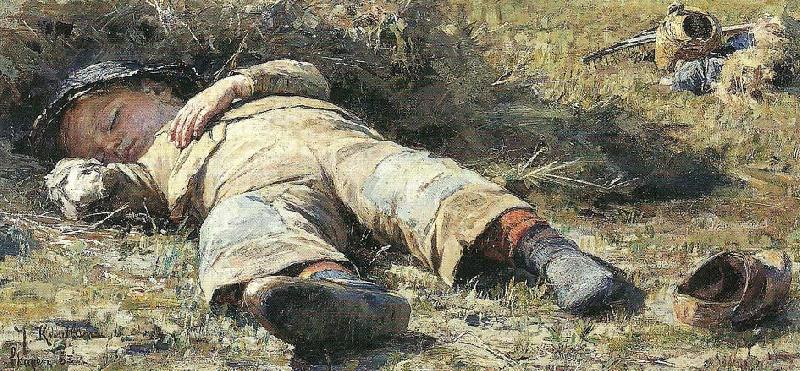 johan krouthen sovende dreng Norge oil painting art